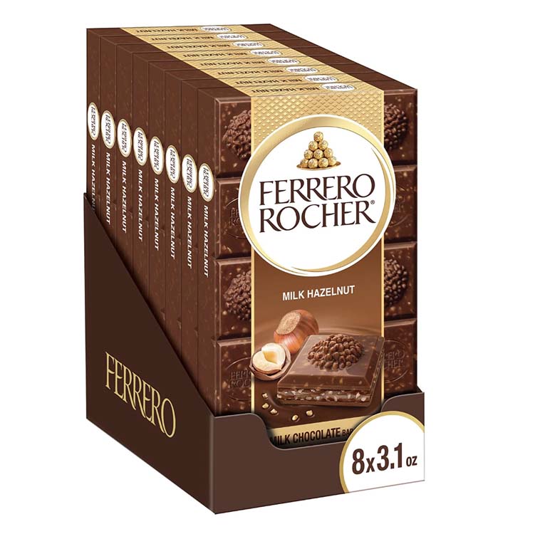 Ferrero Rocher chocolate candy bars in a box