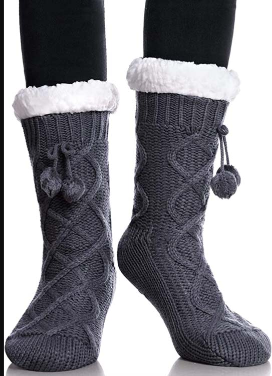 Feet in a pair of fuzzy socks