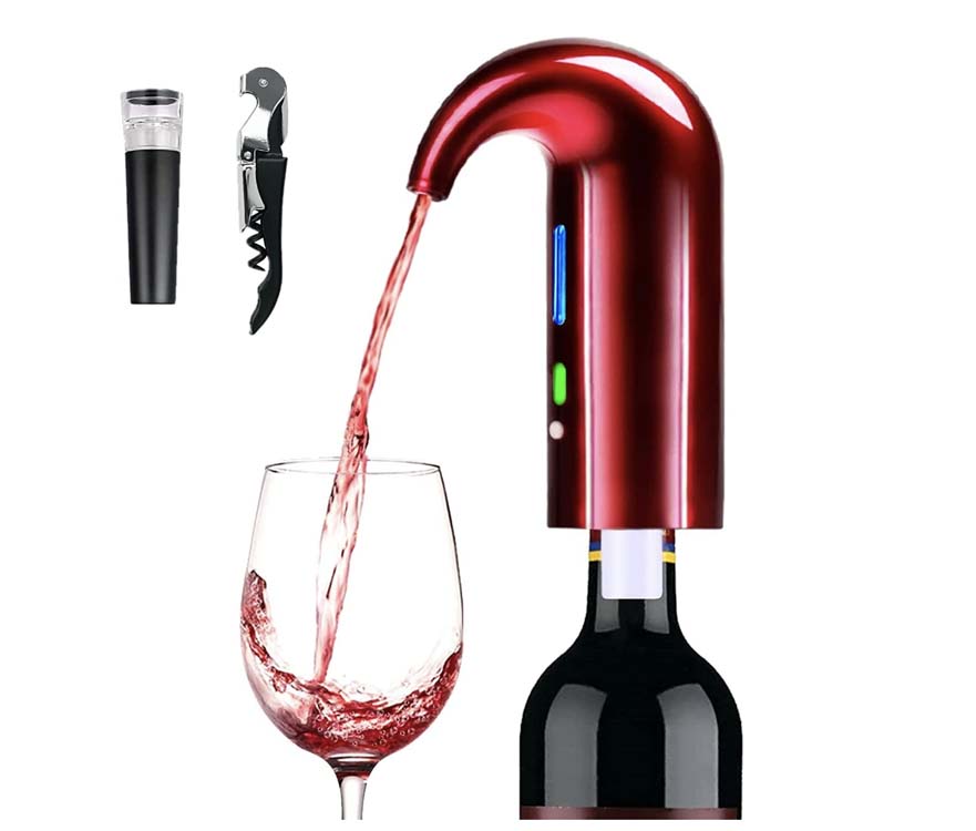 Wine aerator pouring wine into glass