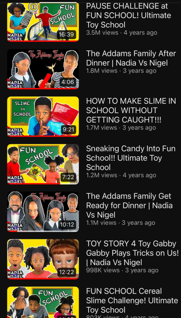 Thumbnails of some of my family's early YouTube videos